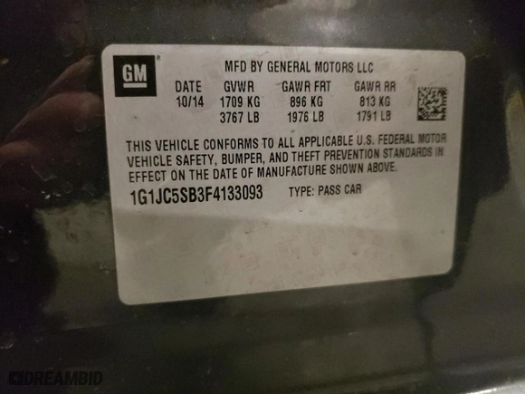 2015 Chevrolet Sonic LT with VIN 1G1JC5SB3F4133093, listed as a Copart auction lot 42963825 with 86,957 mi miles and Salvage Title. Bid and sale history available at carsss.com. Image 12.