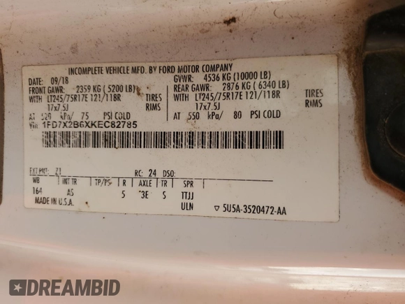 2019 Ford F-250 XL с VIN 1FD7X2B6XKEC82785, выставлен на аукционе Copart как лот 61335995 с пробегом 150 080 миль миль и На запчасти • Non repairable. История ставок и продаж доступна на DreamBid. Изображение 12.