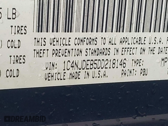 2013 Jeep Compass Latitude with VIN 1C4NJDEB5DD218146, listed as a IAAI auction lot 41849048 with 161,854 mi miles. Bid and sale history available at carsss.com. Image 9.