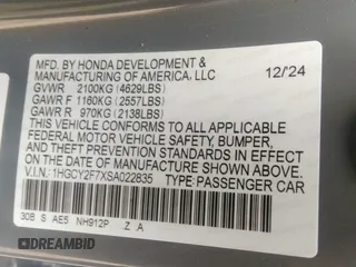 2025 Honda Accord Sport-L with VIN 1HGCY2F7XSA022835, listed as a IAAI auction lot 42414185 with 7,473 mi miles and . Bid and sale history available at DreamBid. Image 9.