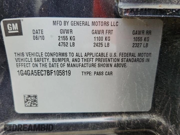 2011 Buick LaCrosse CX с VIN 1G4GA5EC7BF105819, выставлен на аукционе Copart как лот 62518015 с пробегом 164 366 миль миль и Списание • Salvage title. История ставок и продаж доступна на DreamBid. Изображение 12.
