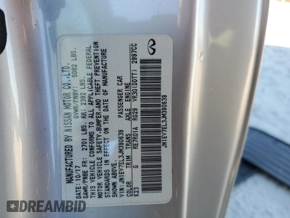 2018 Infiniti Q60 Sport with VIN JN1EV7EL3JM390639, listed as a Copart auction lot 74460834 with 76,707 mi miles and Salvage title. Bid and sale history available at DreamBid. Image 14.