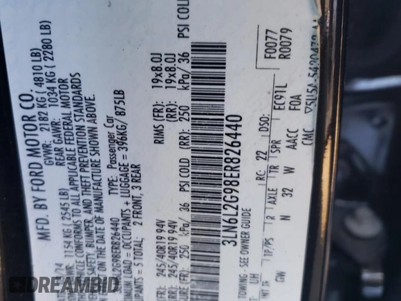 2014 Lincoln MKZ with VIN 3LN6L2G98ER826440, listed as a Copart auction lot 43272464 with 54,896 mi miles and Non Repairable. Bid and sale history available at carsss.com. Image 12.
