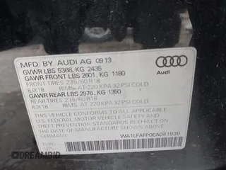 2014 Audi Q5 Premium Plus with VIN WA1LFAFP0EA041939, listed as a IAAI auction lot 41573437 with 160,307 mi miles. Bid and sale history available at carsss.com. Image 9.