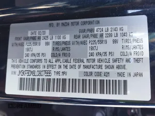 2020 Mazda CX-5 Grand Touring with VIN JM3KFBDM8L0807555, listed as a IAAI auction lot 41612906 with 40,518 mi miles. Bid and sale history available at carsss.com. Image 9.