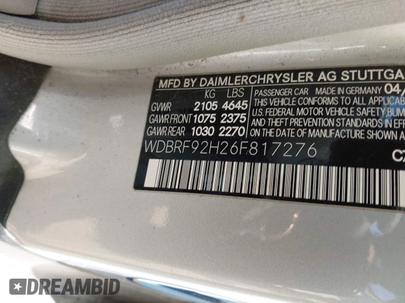 2006 Mercedes-Benz C 280 Luxury with VIN WDBRF92H26F817276, listed as a IAAI auction lot 41948284 with Not Provided miles and . Bid and sale history available at DreamBid. Image 9.