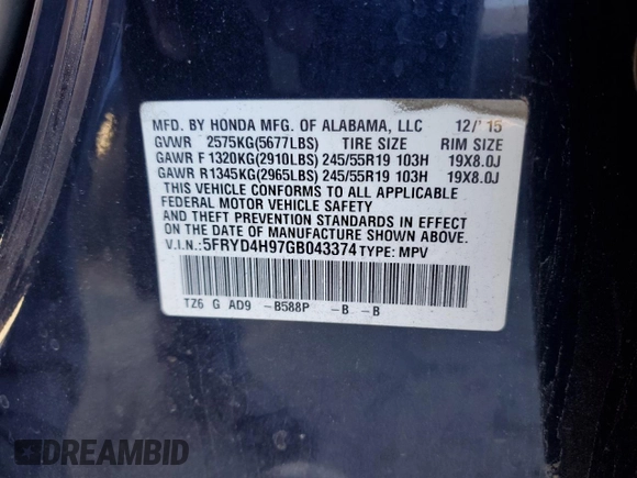 2016 Acura MDX w/Advance with VIN 5FRYD4H97GB043374, listed as a Copart auction lot 41376745 with 143,234 mi miles and Salvage Title. Bid and sale history available at carsss.com. Image 13.