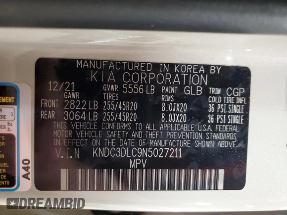 2022 Kia EV6 GT-Line with VIN KNDC3DLC9N5027211, listed as a Copart auction lot 47684975 with 40,069 mi miles and Salvage Title. Bid and sale history available at carsss.com. Image 16.