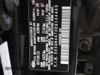 2013 Kia Optima EX z VIN 5XXGN4A73DG144469, wystawiony jako Copart lot #49736045 z przebiegiem 154 259 mil mil oraz Szkoda całkowita • Salvage title. Historia ofert i sprzedaży dostępna na DreamBid. Obrazek 14.