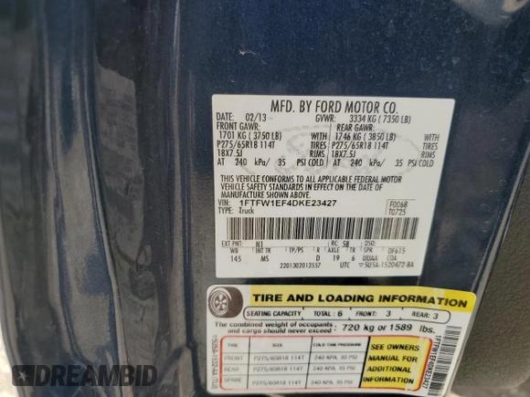 2013 Ford F-150 XL z VIN 1FTFW1EF4DKE23427, wystawiony jako Copart lot #58156015 z przebiegiem 106 959 mil mil oraz Czysty tytuł • Clean title. Historia ofert i sprzedaży dostępna na DreamBid. Obrazek 12.