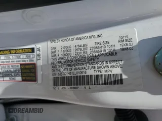 2020 Acura RDX w/Technology Pkg with VIN 5J8TC1H51LL010616, listed as a Copart auction lot 59505954 with 28,268 mi miles and Salvage Title. Bid and sale history available at carsss.com. Image 14.