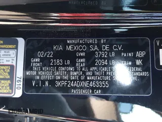 2022 Kia Forte LXS with VIN 3KPF24ADXNE463355, listed as a IAAI auction lot 41614375 with 18,792 mi miles. Bid and sale history available at carsss.com. Image 9.