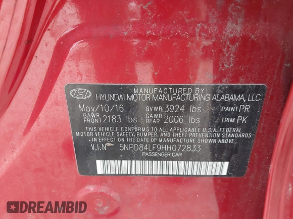 2017 Hyundai Elantra Limited with VIN 5NPD84LF9HH072833, listed as a IAAI auction lot 41753736 with 130,413 mi miles and . Bid and sale history available at DreamBid. Image 9.