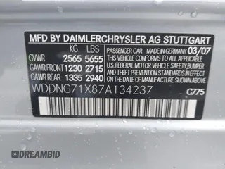 2007 Mercedes-Benz S 550 with VIN WDDNG71X87A134237, listed as a IAAI auction lot 41791341 with 107,783 mi miles and . Bid and sale history available at DreamBid. Image 9.