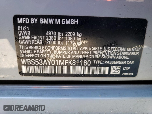 2021 BMW M3 with VIN WBS53AY01MFK81180, listed as a Copart auction lot 72774513 with 16,749 mi miles and Salvage Title. Bid and sale history available at carsss.com. Image 13.