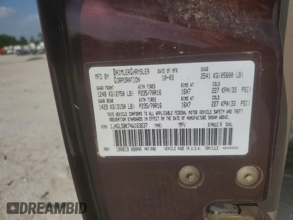 2004 Jeep Liberty Limited with VIN 1J4GL58K74W163637, listed as a Copart auction lot 62154015 with 93,645 mi miles and Salvage title. Bid and sale history available at DreamBid. Image 12.