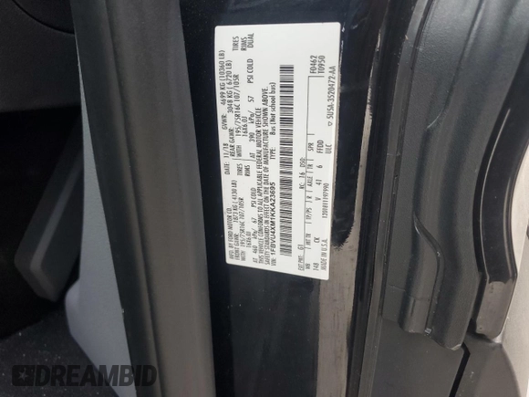 2019 Ford Transit Passenger XL with VIN 1FBVU4XM1KKA23695, listed as a Copart auction lot 80881484 with 52,209 mi miles and Salvage Title. Bid and sale history available at DreamBid. Image 12.