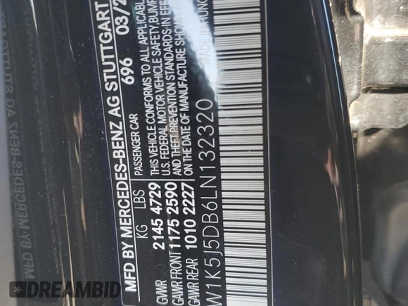 2020 Mercedes-Benz CLA 45 AMG with VIN W1K5J5DB6LN132320, listed as a Copart auction lot 75762514 with 44,839 mi miles and Salvage Title. Bid and sale history available at DreamBid. Image 12.