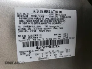 2011 Ford Taurus SEL with VIN 1FAHP2EW9BG112836, listed as a Copart auction lot 45584895 with 143,312 mi miles and Salvage Title. Bid and sale history available at carsss.com. Image 12.
