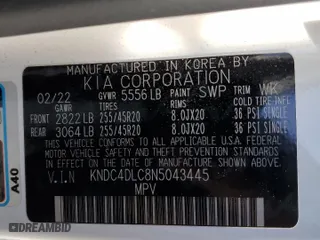 2022 Kia EV6 GT-Line with VIN KNDC4DLC8N5043445, listed as a Copart auction lot 41430605 with 39,300 mi miles and Salvage Title. Bid and sale history available at carsss.com. Image 14.