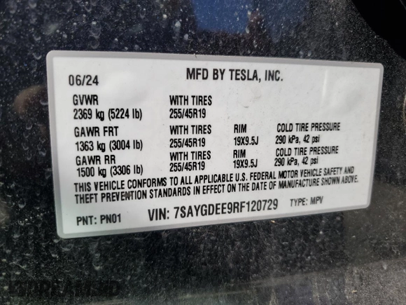 2024 Tesla Model Y Long Range with VIN 7SAYGDEE9RF120729, listed as a Copart auction lot 57360265 with 21,589 mi miles and Salvage title. Bid and sale history available at DreamBid. Image 14.