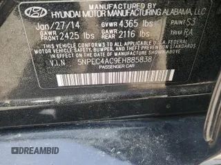 2014 Hyundai Sonata SE with VIN 5NPEC4AC9EH885838, listed as a Copart auction lot 50778745 with 150,548 mi miles and Salvage Title. Bid and sale history available at DreamBid. Image 12.