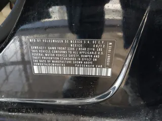 2012 Volkswagen Jetta Sedan SE w/Convenience & Sunroof with VIN 3VWDX7AJ5CM469743, listed as a IAAI auction lot 41028104 with 1 mi miles. Bid and sale history available at carsss.com. Image 9.
