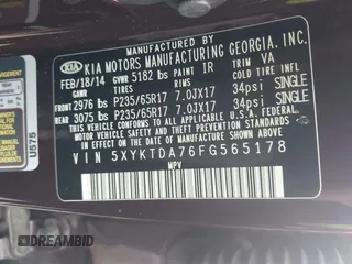 2015 Kia Sorento LX with VIN 5XYKTDA76FG565178, listed as a IAAI auction lot 42196426 with 160,933 mi miles. Bid and sale history available at carsss.com. Image 9.