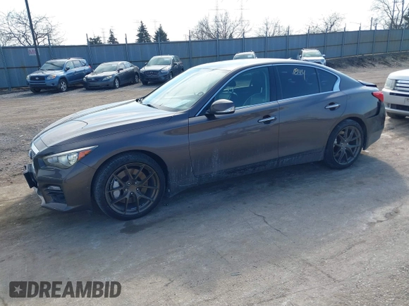 2014 Infiniti Q50 Hybrid Sport with VIN JN1AV7AR7EM703030, listed as a IAAI auction lot 41661844 with 128,202 mi miles. Bid and sale history available at carsss.com. Image 2.