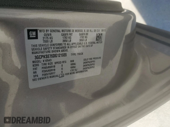 2013 Chevrolet Silverado 1500 LT with VIN 3GCPKSE76DG121935, listed as a Copart auction lot 50785745 with 139,421 mi miles and Salvage Title. Bid and sale history available at DreamBid. Image 14.