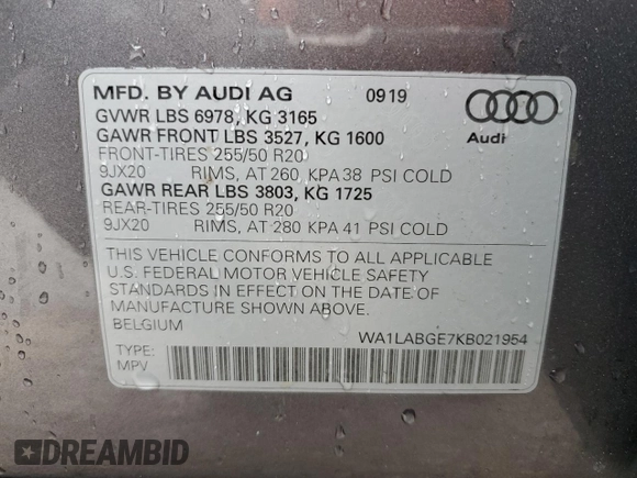 2019 Audi e-tron Premium Plus с VIN WA1LABGE7KB021954, выставлен на аукционе Copart как лот 47867025 с пробегом 74 853 миль миль и Списание • Salvage title. История ставок и продаж доступна на DreamBid. Изображение 15.