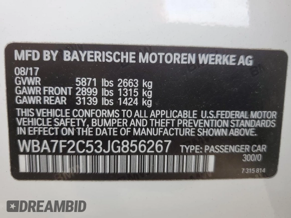 2018 BMW 7 Series ALPINA B7 xDrive with VIN WBA7F2C53JG856267, listed as a Copart auction lot 78383124 with 54,388 mi miles and Salvage Title. Bid and sale history available at carsss.com. Image 13.