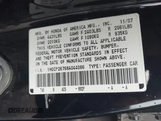 2008 Honda Accord EX with VIN 1HGCP26768A044066, listed as a IAAI auction lot 42231357 with 189,642 mi miles and . Bid and sale history available at DreamBid. Image 9.