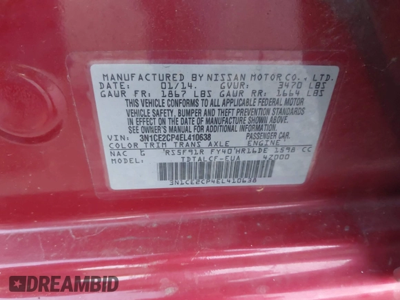 2014 Nissan Note SV with VIN 3N1CE2CP4EL410638, listed as a IAAI auction lot 42629986 with 157,886 mi miles and . Bid and sale history available at DreamBid. Image 9.