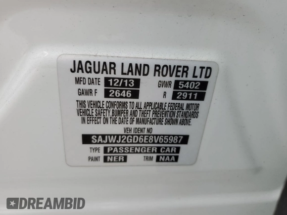 2014 Jaguar XJ Portfolio with VIN SAJWJ2GD6E8V65987, listed as a Copart auction lot 50091105 with 136,080 mi miles and Clean title. Bid and sale history available at DreamBid. Image 12.