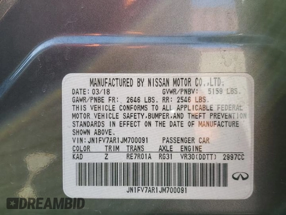 2018 Infiniti Q50 Red Sport 400 with VIN JN1FV7AR1JM700091, listed as a Copart auction lot 49920735 with 59,254 mi miles and Salvage Title. Bid and sale history available at DreamBid. Image 12.