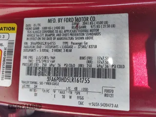 2020 Ford Fusion SE with VIN 3FA6P0HD5LR164755, listed as a IAAI auction lot 42092028 with 96,959 mi miles and . Bid and sale history available at DreamBid. Image 9.