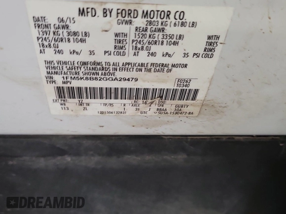 2016 Ford Explorer with VIN 1FM5K8B82GGA29479, listed as a IAAI auction lot 42844342 with 235,024 mi miles and . Bid and sale history available at DreamBid. Image 10.