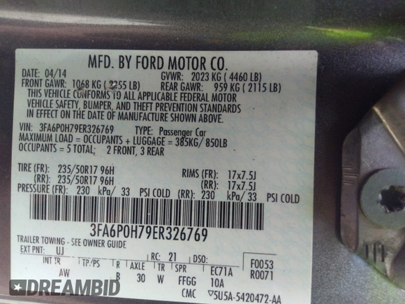 2014 Ford Fusion SE with VIN 3FA6P0H79ER326769, listed as a IAAI auction lot 41670965 with 345,686 mi miles. Bid and sale history available at carsss.com. Image 9.