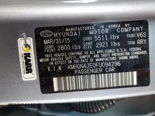 2015 Hyundai Genesis 3.8L with VIN KMHGN4JE0FU094296, listed as a Copart auction lot 51347655 with 89,840 mi miles and Salvage Title. Bid and sale history available at DreamBid. Image 12.