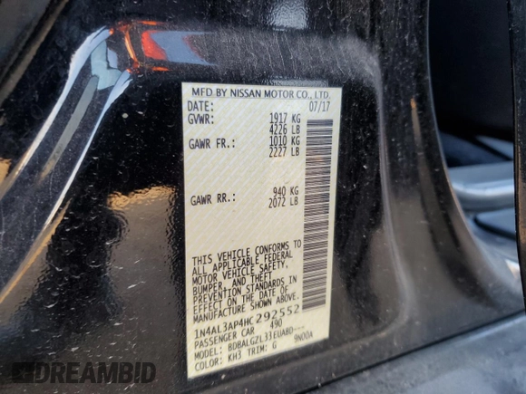 2017 Nissan Altima 2.5 SV with VIN 1N4AL3AP4HC292552, listed as a Copart auction lot 83420464 with Not Provided miles and Clean Title. Bid and sale history available at carsss.com. Image 13.