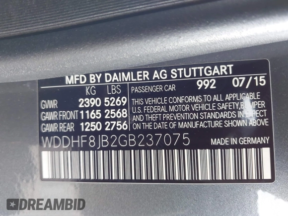2016 Mercedes-Benz E-Class E 350 Luxury with VIN WDDHF8JB2GB237075, listed as a IAAI auction lot 42047087 with 66,298 mi miles. Bid and sale history available at carsss.com. Image 9.