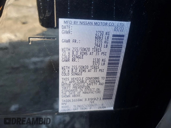 2022 Infiniti QX60 Sensory with VIN 5N1DL1GS6NC339921, listed as a Copart auction lot 88703725 with 23,571 mi miles and Salvage title. Bid and sale history available at DreamBid. Image 13.