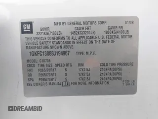 2008 GMC Yukon SLT w/4SB with VIN 1GKFC13088J194967, listed as a IAAI auction lot 41943330 with 258,953 mi miles. Bid and sale history available at carsss.com. Image 9.