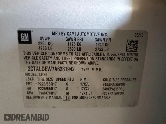 2010 GMC Terrain SLE-2 with VIN 2CTALDEW7A6381942, listed as a Copart auction lot 46286705 with 109,659 mi miles and Clean Title. Bid and sale history available at carsss.com. Image 12.