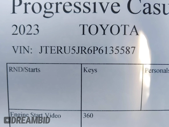 2023 Toyota 4Runner TRD Off Road Premium with VIN JTERU5JR6P6135587, listed as a IAAI auction lot 41681577 with Not provided miles and . Bid and sale history available at DreamBid. Image 9.