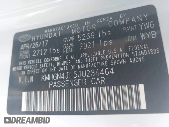 2018 Genesis G80 3.8L with VIN KMHGN4JE5JU234464, listed as a IAAI auction lot 42475378 with 86,243 mi miles and . Bid and sale history available at DreamBid. Image 9.