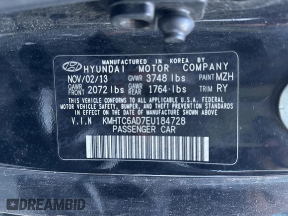 2014 Hyundai Veloster with VIN KMHTC6AD7EU184728, listed as a Copart auction lot 88989725 with 95,191 mi miles and Clean Title. Bid and sale history available at carsss.com. Image 10.