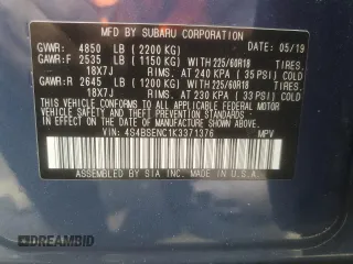 2019 Subaru Outback Limited with VIN 4S4BSENC1K3371376, listed as a Copart auction lot 60248615 with 47,219 mi miles and Salvage title. Bid and sale history available at DreamBid. Image 14.