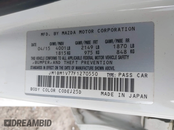 2015 Mazda 3 i Touring with VIN JM1BM1V77F1270550, listed as a IAAI auction lot 41497822 with 157,722 mi miles and . Bid and sale history available at DreamBid. Image 9.